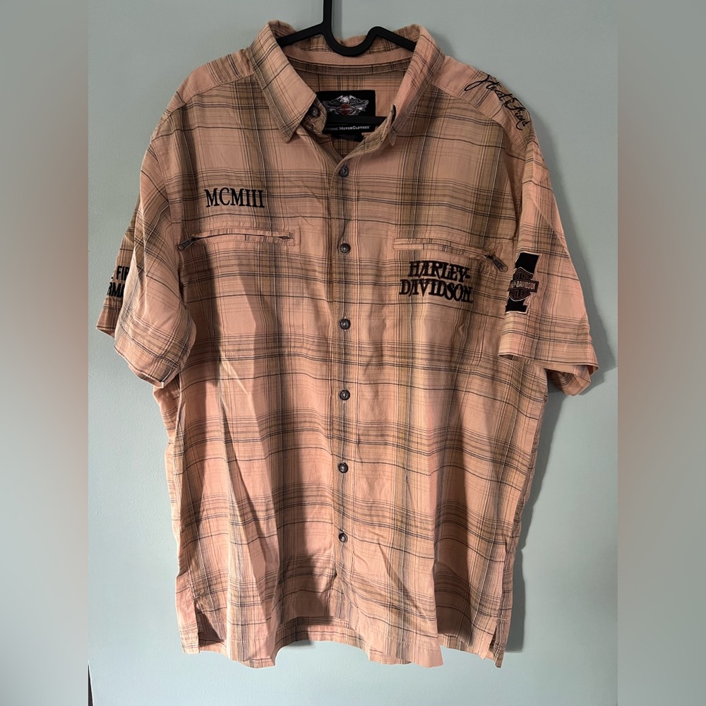 Harley-Davidson Men's Beige Plaid Button Down Shirt